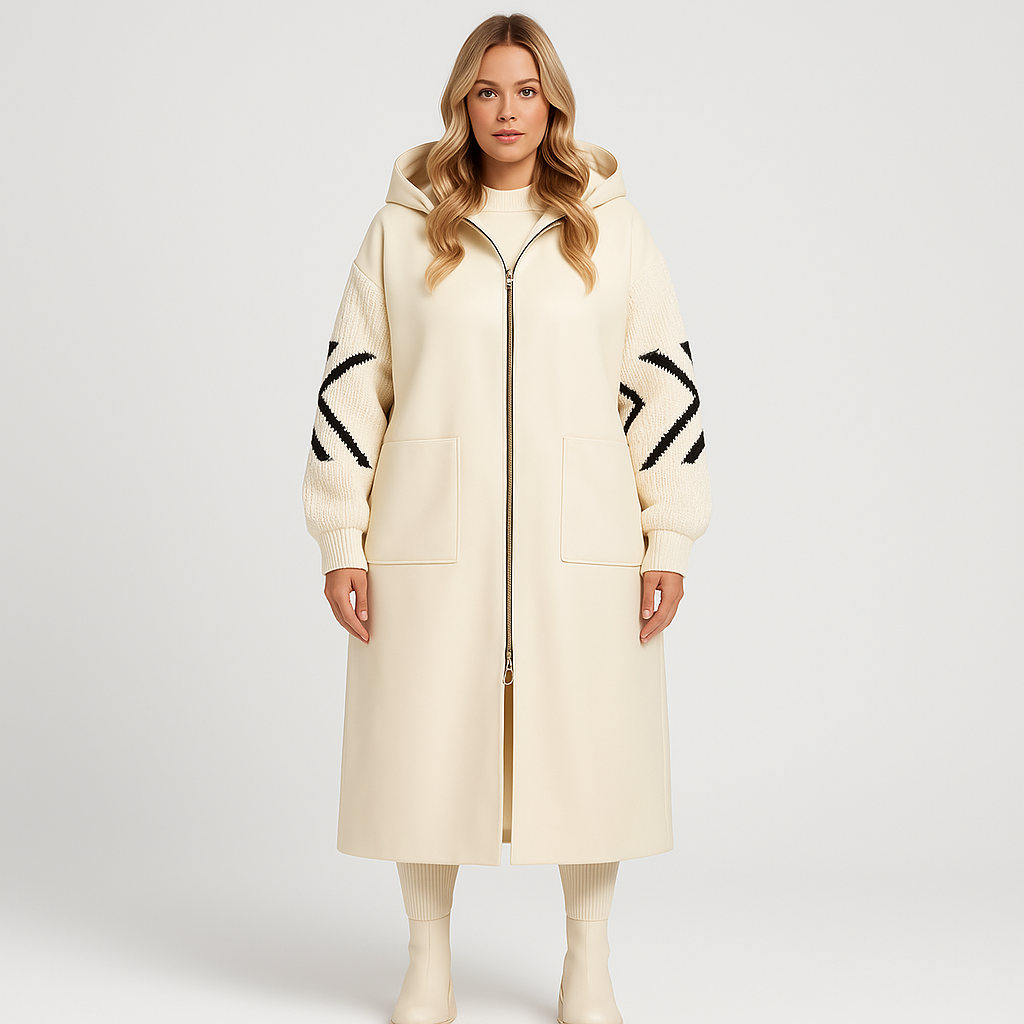 Alice™ | Women’s Coat with Knitted Sleeves and Hood