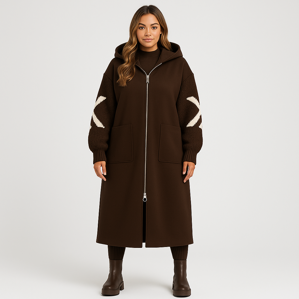 Alice™ | Women’s Coat with Knitted Sleeves and Hood