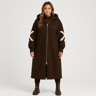 Alice™ | Women’s Coat with Knitted Sleeves and Hood