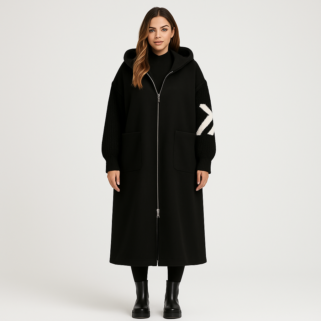 Alice™ | Women’s Coat with Knitted Sleeves and Hood